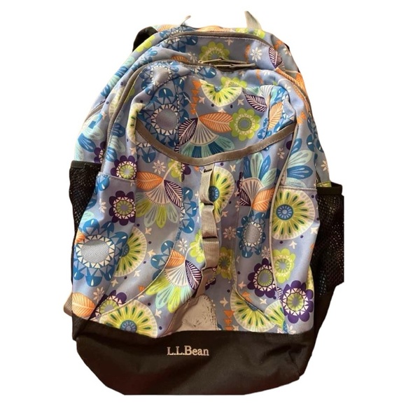 L.L. Bean floral explorer backpack blue with multicolored flowers - Picture 3 of 9